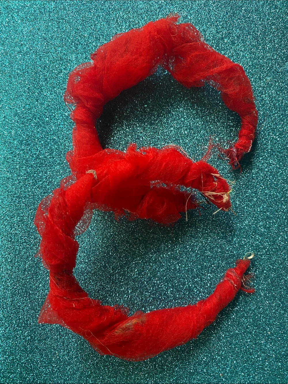 Red Fabric Wrapped Hoop Earrings - Unbranded